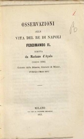 Osservazioni alla vita del re di Napoli Ferdinando II.