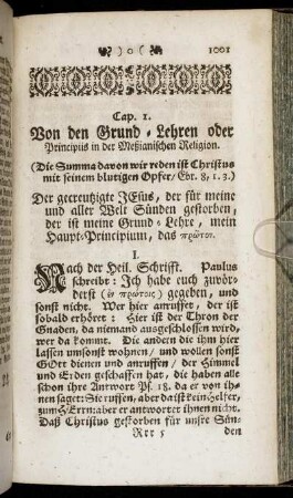 Cap. 1. Von den Grund-Lehren oder Principiis in der Meßianischen Religion. - Cap. 3. Vom Unterscheid des Gesetzes und Evangelii.