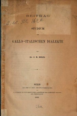 Beitrag zum Studium der gallo-italischen Dialekte