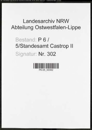 Sterberegister Standesamt Castrop-Rauxel Castrop II