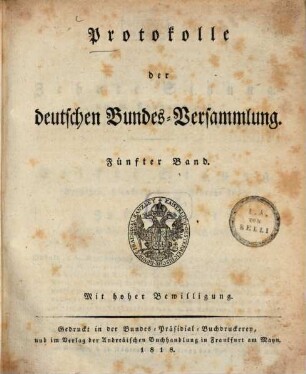 Protokolle der Deutschen Bundesversammlung. [Teilausgabe]. 5. 1818