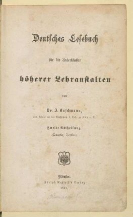 Abtheilung 2 = (Quarta, Tertia), [Schülerband]: [Abtheilung 2 = (Quarta, Tertia), [Schülerband]]