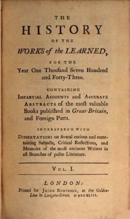The history of the works of the learned. 1743,1