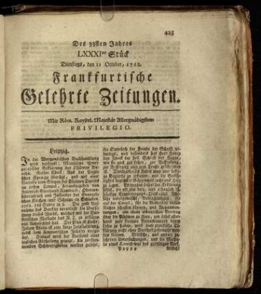 LXXXItes Stück Dienstags, den 11. October, 1768. - XCtes Stück Freytags, den 11. November, 1768.