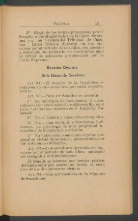 Sección décima - De la Cámara de Senadores