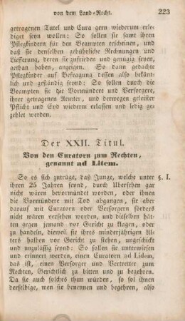 Der XXII. Titul. Von den Curatorn zum Rechten, genannt ad Litem.