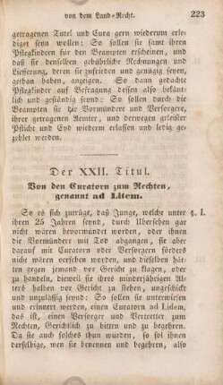 Der XXII. Titul. Von den Curatorn zum Rechten, genannt ad Litem.