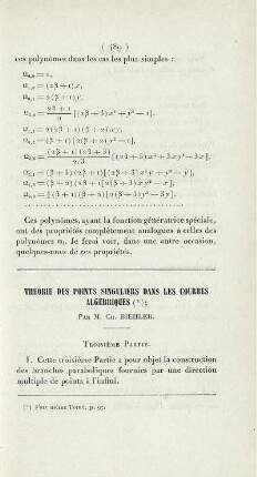 Théorie des points singuliers dans les courbes algébriques.