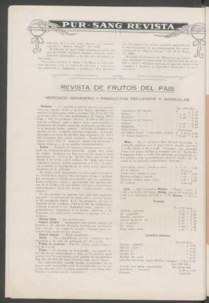 Revista de frutos del país : Mercado ganadero - productos pecuarios y agrícolas