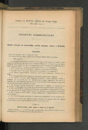 Annexe du Bulletin Officiel du Congo belge. (30 juin 1911.)