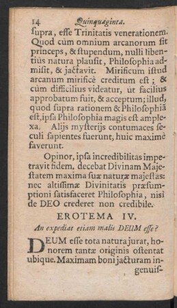 Erotema IV. An expediat etiam malis DEUM esse?
