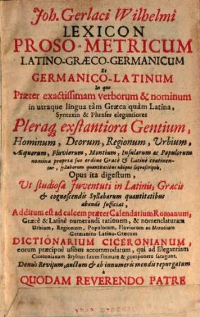 Lexicon proso-metricum latino-graeco-germanicum et germanico-latinum