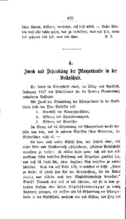 Zweck und Behandlung der Pflanzenkunde in der Volksschule