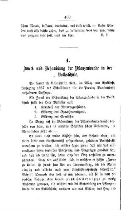 Zweck und Behandlung der Pflanzenkunde in der Volksschule