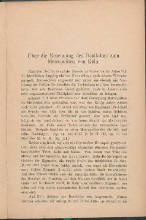 Über die Ernennung des Bonifatius zum Metropoliten von Köln