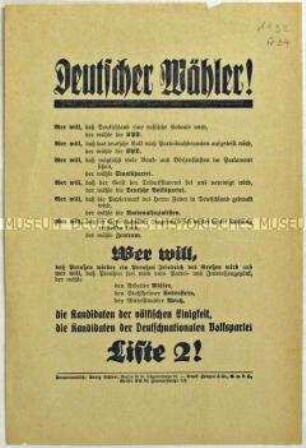 Aufruf der Deutschnationalen Volkspartei zur preußischen Landtagswahl 1932