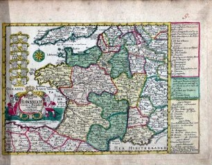 Reise Charte durch Franckreich in seine 12. Provintzien eingetheilet ; Verfertiget von Iohann George Schreibern in Leipzig