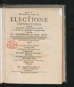 Dissertationes V. De Electione Imperatoria