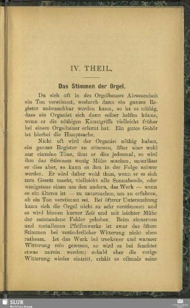 IV. Theil. Das Stimmen der Orgel