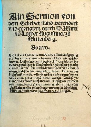 Ain Sermon von dem Eelichen stand : verendert vnd corrigiert