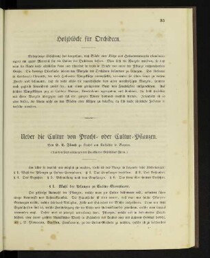 Ueber die Cultur von Pracht- oder Cultur-Pflanzen.