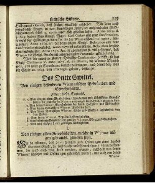 Das Dritte Capittel. Von einigen besonderen Wismarischen Gebräuchen und Gewohnheiten.