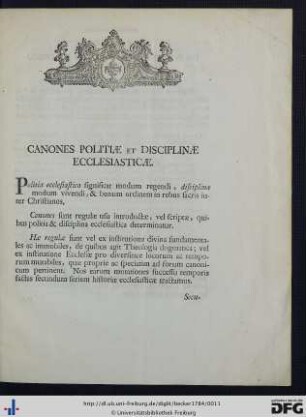 Canones Politiae et Disciplinae Ecclesiasticae.