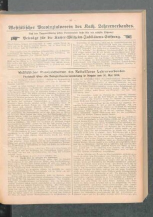 Westfälischer Provinzialverein des Katholischen Lehrerverbandes : Protokoll über die Delegiertenversammlung in Hagen am 14. Mai 1913