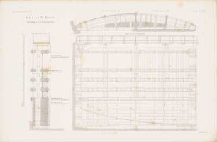 Stau- und Kammerschleuse zum Hafen, St. Nazaire: Ansicht, Schnitte Schleuse (aus: Atlas zur Zeitschrift für Bauwesen, hrsg. v. G. Erbkam, Jg. 7, 1857)