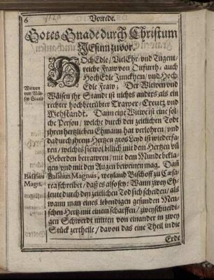 Vorrede. Gotes Gnade durch Christum Jesum zuvor.
