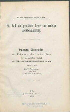 Ein Fall von primärem Krebs der rechten Ureterenmündung