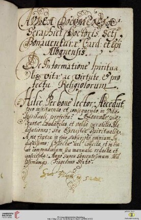 Sebastian Bürster: De informatione spiritualis vitae ac virtute et profectu religiosorum