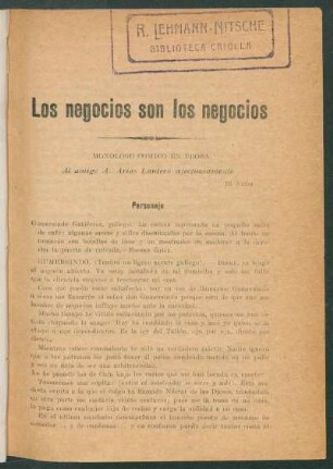Los negocios son los negocios : Monólogo cómico en prosa