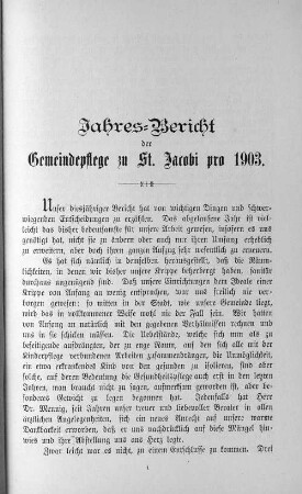 Jahres=Bericht der Gemeindepflege zu St. Jacobi pro 1903.
