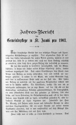 Jahres=Bericht der Gemeindepflege zu St. Jacobi pro 1903.