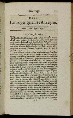 No. 28. Den 8ten April 1791.