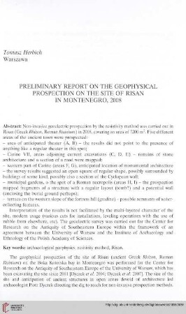 20: Preliminary report on the geophysical prospection on the site of Risan in Montenegro, 2008
