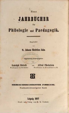 Neue Jahrbücher für Philologie und Pädagogik. 75 = Jg. 27 = Jg. 3. 1857