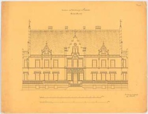 Herrenhaus, Kottulin Umbau: Aufriss Rückansicht, Maßstabsleisten (Meter und Fuß)