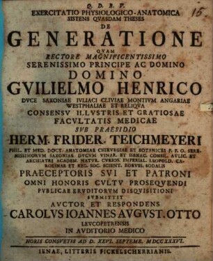 Exercitatio phys. anat. sistens quasdam theses de generatione