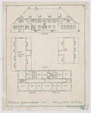 Fischer, Theodor; Kaufbeuren; Landwirtschaftliche Schule - Teilgrundriss, Grundriss 1. OG, Ansichten