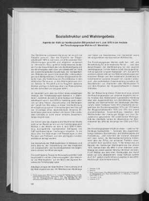 Sozialstruktur und Wahlergebnisse : Aspekte der Wahl zur hamburgischen Bürgerschaft am 4. Juni 1978 in der Analyse der Forschungsgruppe Wahlen e.V. Mannheim