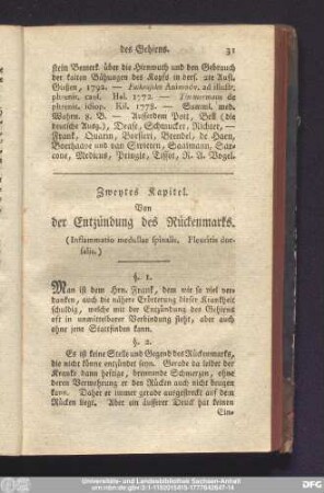 Zweytes Kapitel. Von der Entzündung des Rückenmarks.