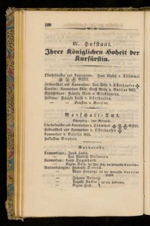 IV. Hofstaat. Ihrer königlichen Hoheit der Kurfürstin.