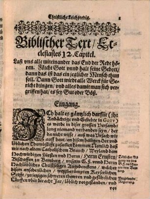 Christliche Leichpredig Bey der Besingnuß weyland deß Hochwirdigen Fürsten vnd Herrn, Herrn Ernesti, Bischoffen zu Bamberg hochlöblicher Gedächtnuß, welcher den 21. Octobris diß 1591. Jars, zu Nacht zwischen 9. vnd 10. Vhr, Christlich in Gott entschlaffen ist im Thumbstifft daselbst gehalten