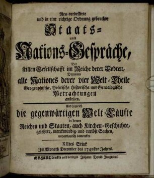 XIItes Stück. Im Monath December des 1745sten Jahres.