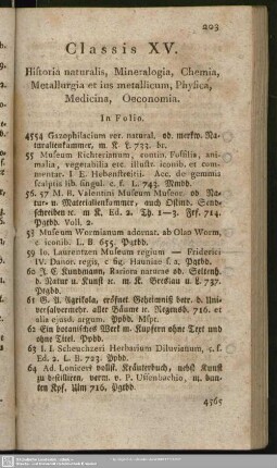 Classis XV. Historia naturalis, Mineralogia, Chemia, Metallurgia et ius metallicus, Physica, Medicina, Oeconomia