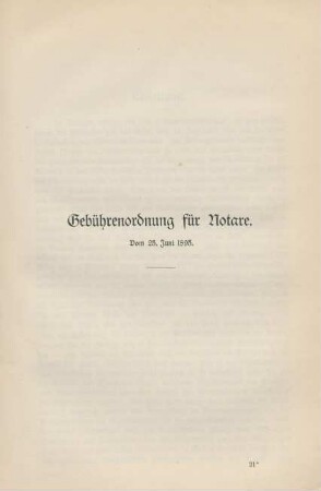 Gebührenordnung für Notare. Vom 25. Juni 1895.