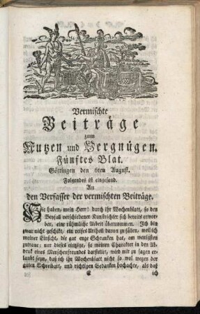 Fünftes Blat, ... den 6ten August