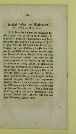 Lucullus besiegt den Mithridates. 71 - 70 vor Chr. Geb
